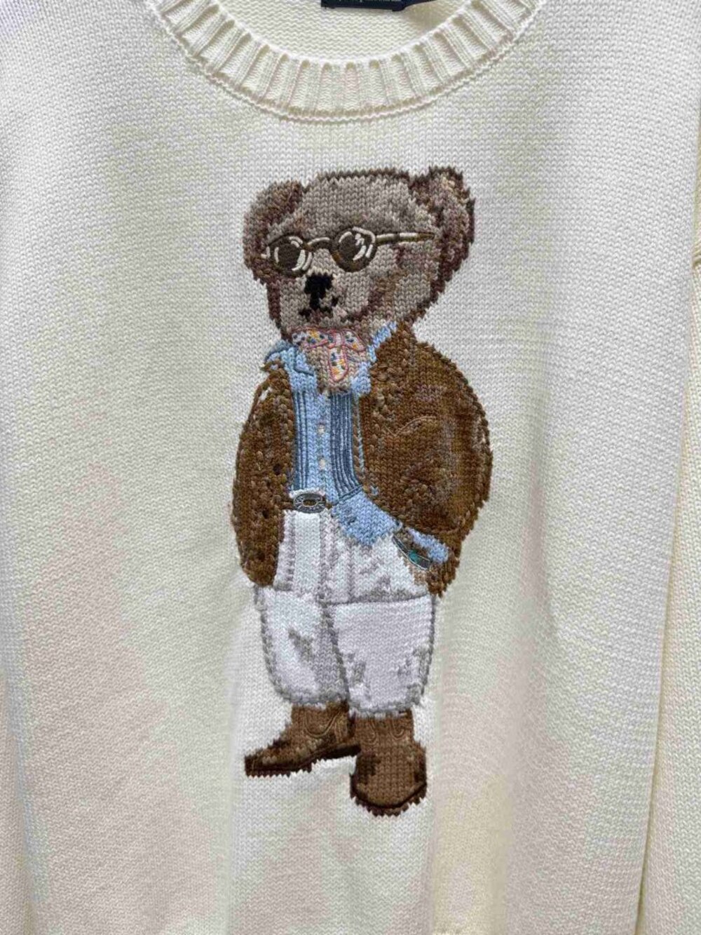 Polo Ralph Lauren Teddy Bear Ivory Crew Sweater - Picture 3 of 6